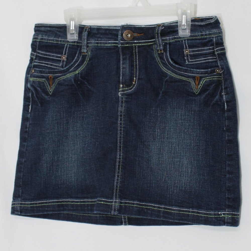 NEWLOVER INDUSTRY Dark Blue Denim Jean Skirt Size Medium Mini Pencil Pockets